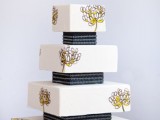 a white square wedding cake with painted yellow blooms is a stylish idea for a spring or summer wedding with a restraint color scheme