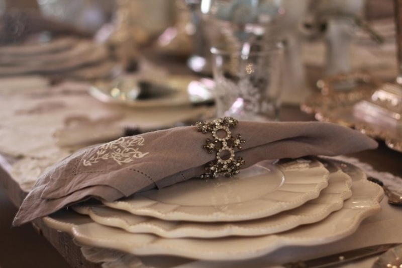 a refined fully embellished napkin ring with rhinestones is a great idea for a glam and sophisticated wedding