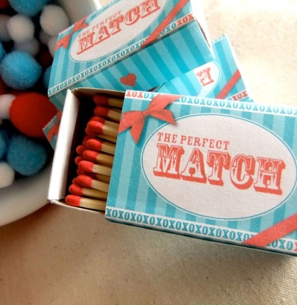 colorful match boxes for a perfect match wedding favor, which is a budget friendly and simple idea