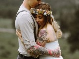 a strapless wedding dress is perfect for a tattooed bride