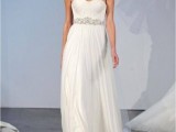 a strapless draped wedding dress with a heavily embellished wide sash for a Grecian-style bride