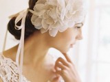 a lovely bridal headpiece with ribbons