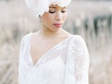 a white fabric flower headpiece is a beautiful and chic idea for a bride, it can be a beautiful solution for a vintage and romantic bride