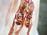 shiny rose gold peep toe booties with laces are a bright and cool idea for a modern glam bride