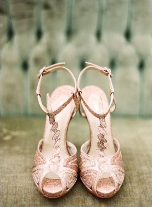 refined vintage rose gold geometric shoes for an art deco bridal look - such a pair will help you sparkle all over