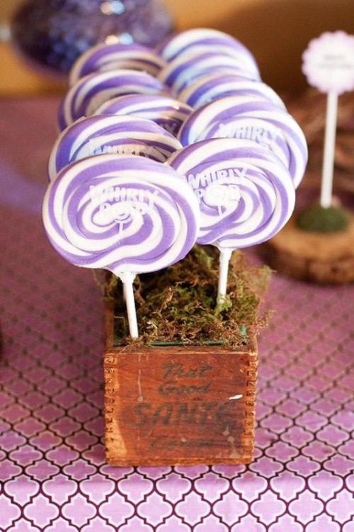 lilac swirl lollipops are cool and fun wedding favors or just sweets for your dessert table