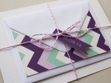 a chic and bright mint and purple wedding invitation suite with a geometric print is uber cool for a summer wedding