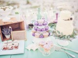 purple macarons and greenery touches for a chic mint and purple wedding in spring or summer