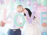 mint, purple, pink and blue yarn wrapped letters are nice for cute pastel wedding decor