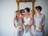 mismatching white lace bridesmaid dresses like these ones will be amazing for a spring or summer boho wedding