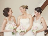 neutral A-line mini bridesmaid dresses with thick straps, scoop necklines, lace bodices are great for a modern glam wedding