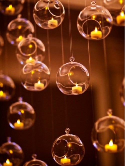 mini bubbles with candles are a very romantic and delicate lighting idea for creating a cozy feel in the space