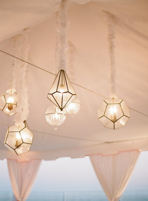 faceted geometric pendant lamps are cool modern lights and they will accent a modern or art deco wedding venue