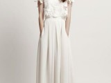 a modern plain wedding dress with pockets and a lace crop top with short sleeves for a romantic touch