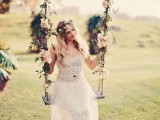 a chic romantic lace wedding dress with thick straps and a partly sheer skirt