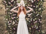 a neutral strapless A-line wedding dress with a ruffled bodice is a simple and casual idea for a backyard wedding