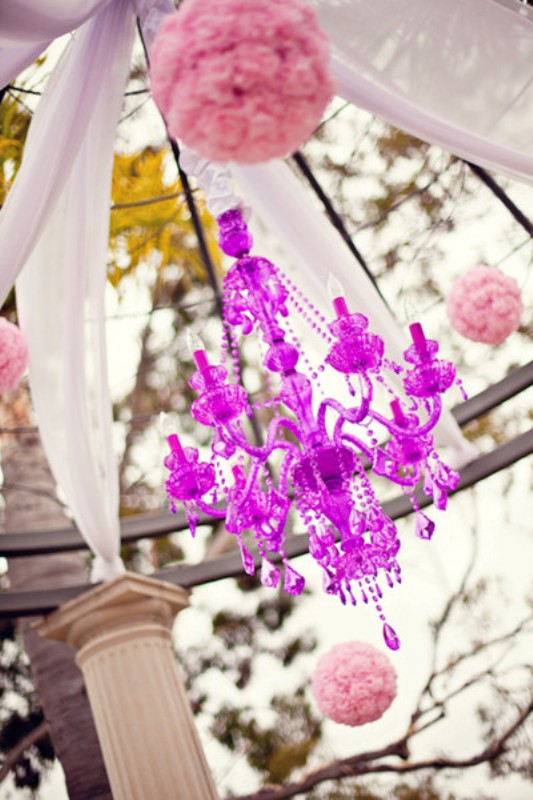 A radiant orchid crystal chandelier will spruce up your reception space or a dance floor