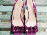 radiant orchid wedding shoes with sequin bows are really chic and bold and will make your look more colorful and interesting