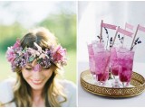 radiant orchid wedding lemonade with lavender and a radiant orchid floral crown for a purple wedding