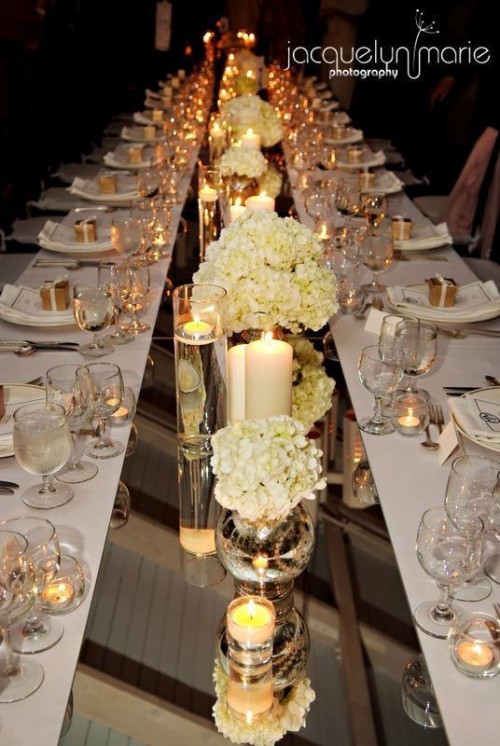 a mirror table runner will reflect lights and will add an exquisite feel to the space