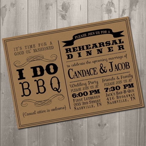 a stylish neutral and black rehearsal dinner invitation with elegant and cool letters is a cool idea for a rustic rehearsal