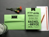 a bright green and black rehearsal invitation with a matching envelope is a fun and bold idea for a spring or summer rehearsal dinner