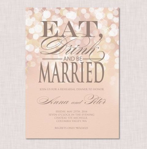 a romantic blush rehearsal dinner invitation with neutral letters and shiny detailin is a lovely and chic idea