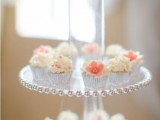 a glam wedding dessert stand of sheer tiers with metallic beads is a cool idea for a romantic modern or vintage wedding