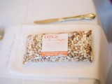 a mix of nuts in a pack, with a personalized tag is a very cool idea of a fall wedding favor and it is very easy to DIY