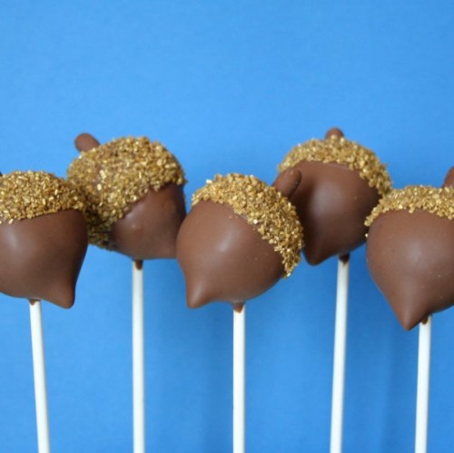 chocolate acorns on sticks are delicious and very cute fall wedding favors and you can DIY them if you feel like it