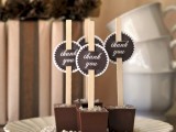 chocolate fudge on sticks, with tags is a perfect wedding favor for both fall and winter weddings and will be ideal for Christmas, too