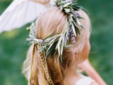 a beautiful olive branch and lilac crown for a little flower girl or for all the bridesmaids is a cool organic idea
