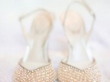 refined nude wedding shoes fully clad with pearls and beads look chic, stylish and glam