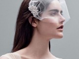 a birdcage veil with large pearl hair clips is a fresh take on a traditional birdcage veil