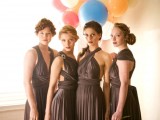 draped chocolate brown mismatched bridesmaid dresses are nice for a modern and elegant wedding
