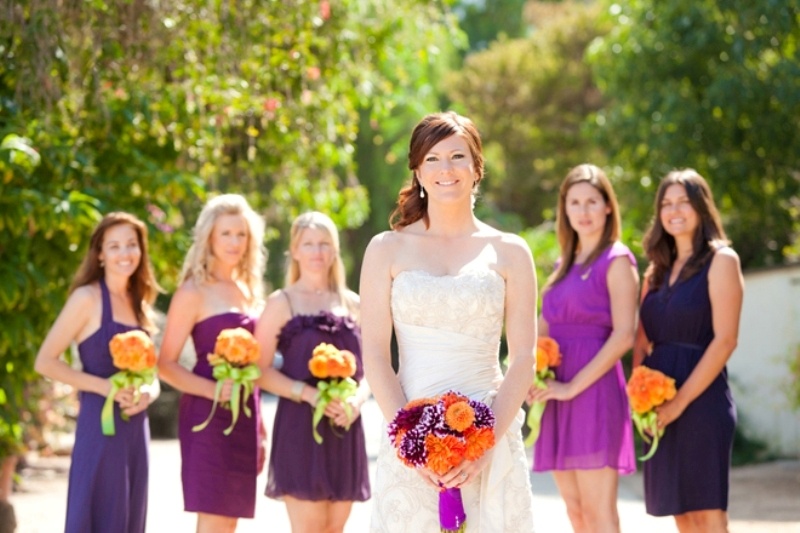 Navy and deep purple short mismatched bridesmaid dresses are great for fall or winter weddings