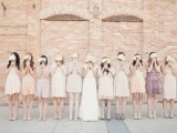 blush, neutral, lavender short mismatched bridesmaid dresses for a neutral-colored spring or summer wedding