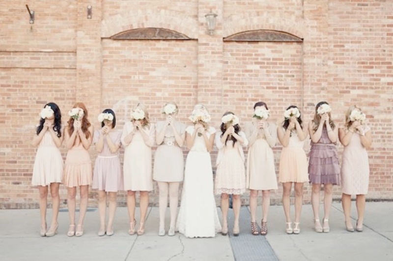 Blush, neutral, lavender short mismatched bridesmaid dresses for a neutral colored spring or summer wedding
