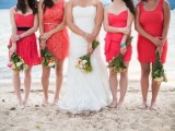 mismatched knee bright pink bridesmaid dresses for a bright beach wedding