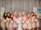 mismatched short neutral and blush bridesmaid dresses will be a nice choice for almost any wedding