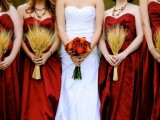wheat bouquets are a nice idea for fall bridesmaids, the bride can carry a matching or a different bouquet