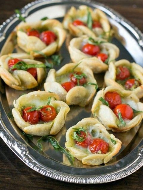 pastry cups with cheese, greenery and sun dried tomatoes are tasty and fall tomatoes will be super delicious