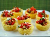 tasty cups filled with vegetable salad and greenery are amazing as appetizers