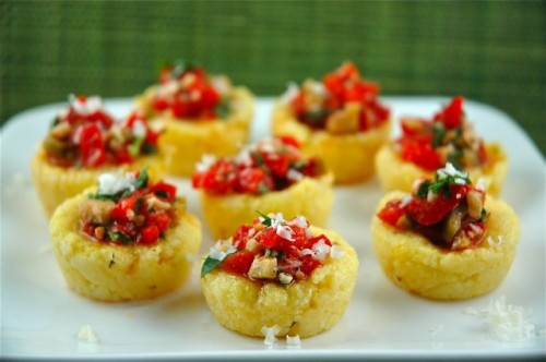 tasty cups filled with vegetable salad and greenery are amazing as appetizers