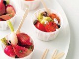 cups with fresh vegetables, cheese and greenery are a very healthy appetizer idea for a fall wedding – enjoy fresh veggies