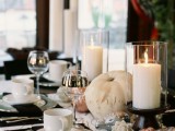a stylish black and white wedding tablescape