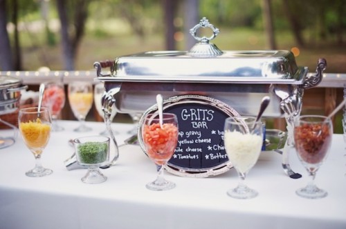 a wedding grits bar with various toppings is a very healthy and cool idea, it's perfect for a brunch wedding