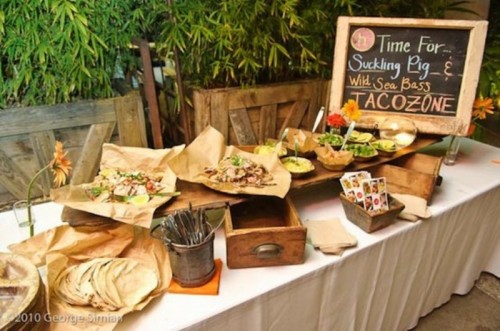 a simple wedding taco bar is ideal - everyone loves tacos, highlight the bar with signs and blooms