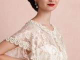 a beaded lace capelet on a button is a chic idea to add vintage elegance to your bridal look