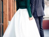 a dark green cropped cardigan is a cool and budget-friendly way to cover up at the wedding and add a touch of color
